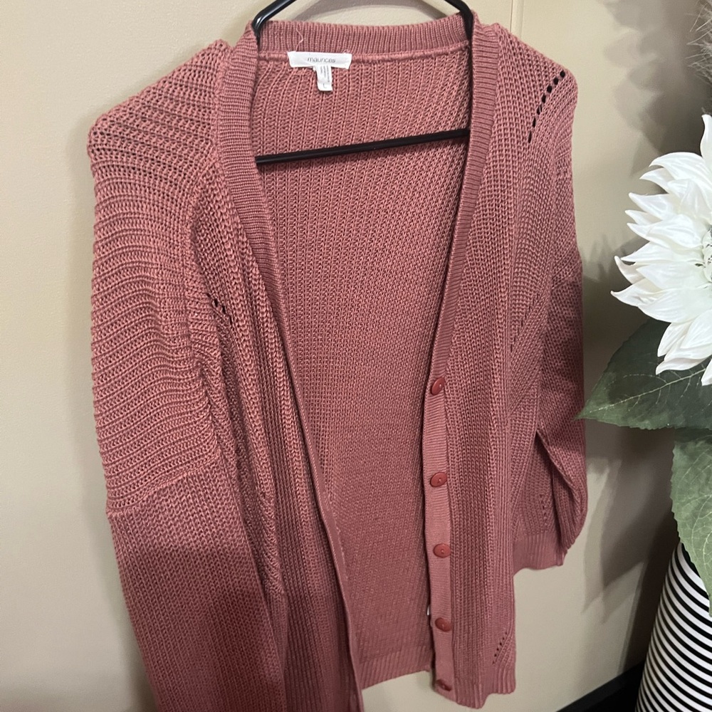 Maurices Dusty Rose Open Front Cardigan